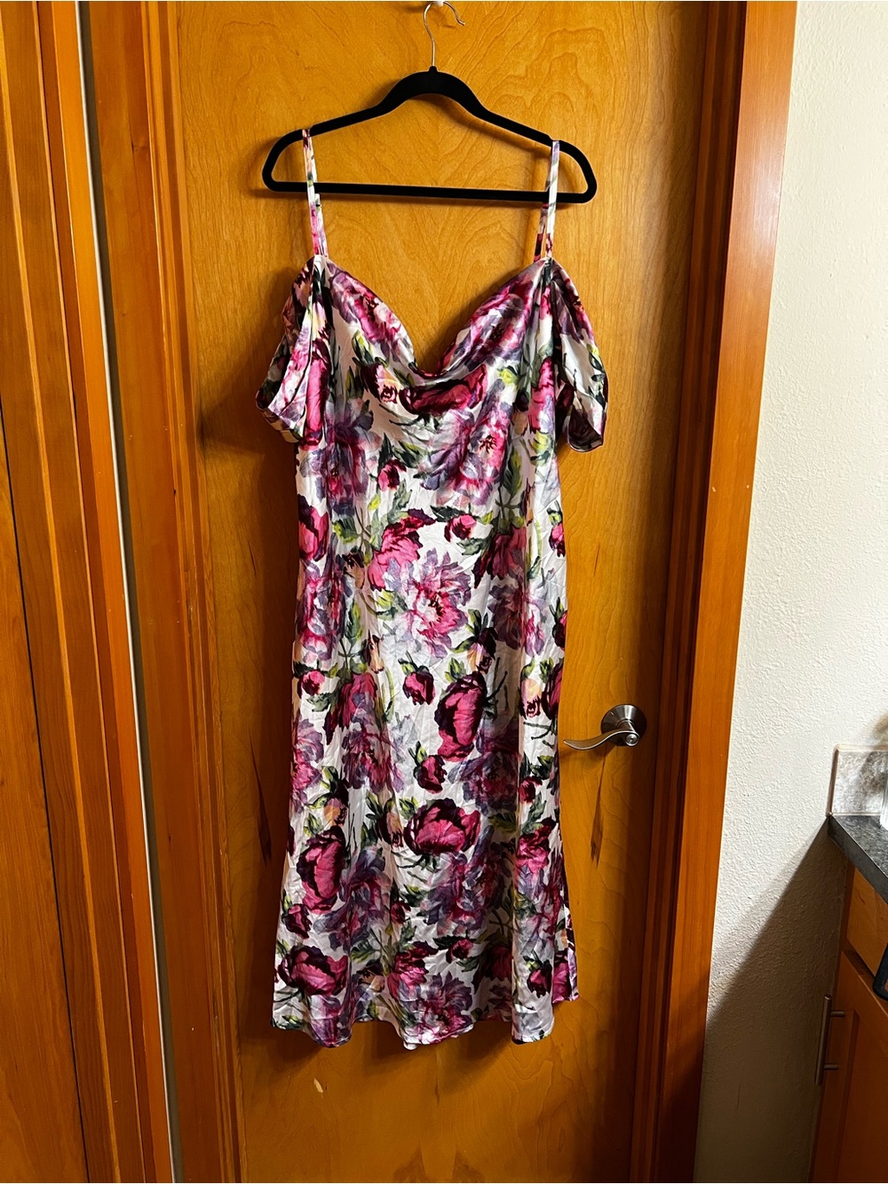 Floral Off-Shoulder Cowl Neck Midi Slip Dress